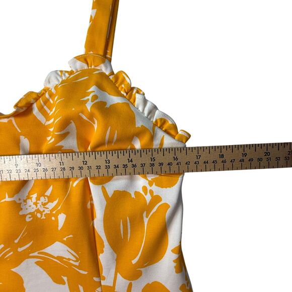 TRINA TURK Women Zile Floral Ruffle Sheath Dress Marigold White Yellow Size 10 - Picture 5 of 16